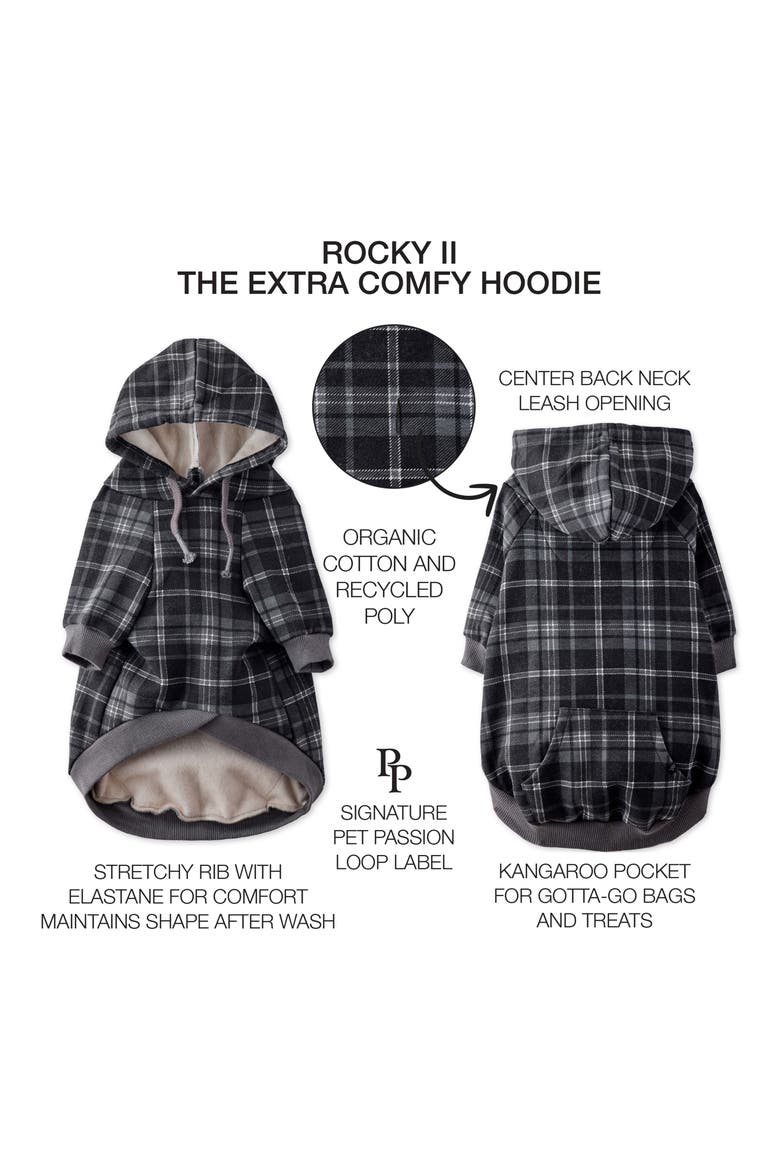Rocky II Plaid Organic Cotton Blend Dog Hoodie, Alternate, color, BLACK SAND PLAID