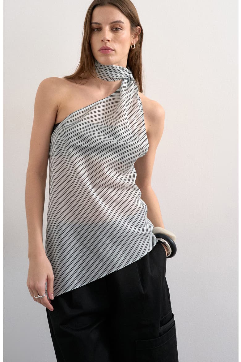 Stripe Scarf Open Back Halter Top, Main, color, MEDIUM BLUE