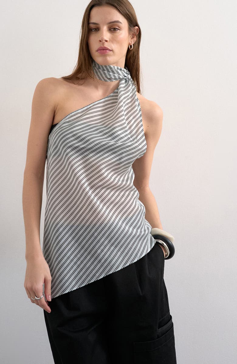 Topshop Stripe Scarf Open Back Halter Top, Main, color, Medium Blue