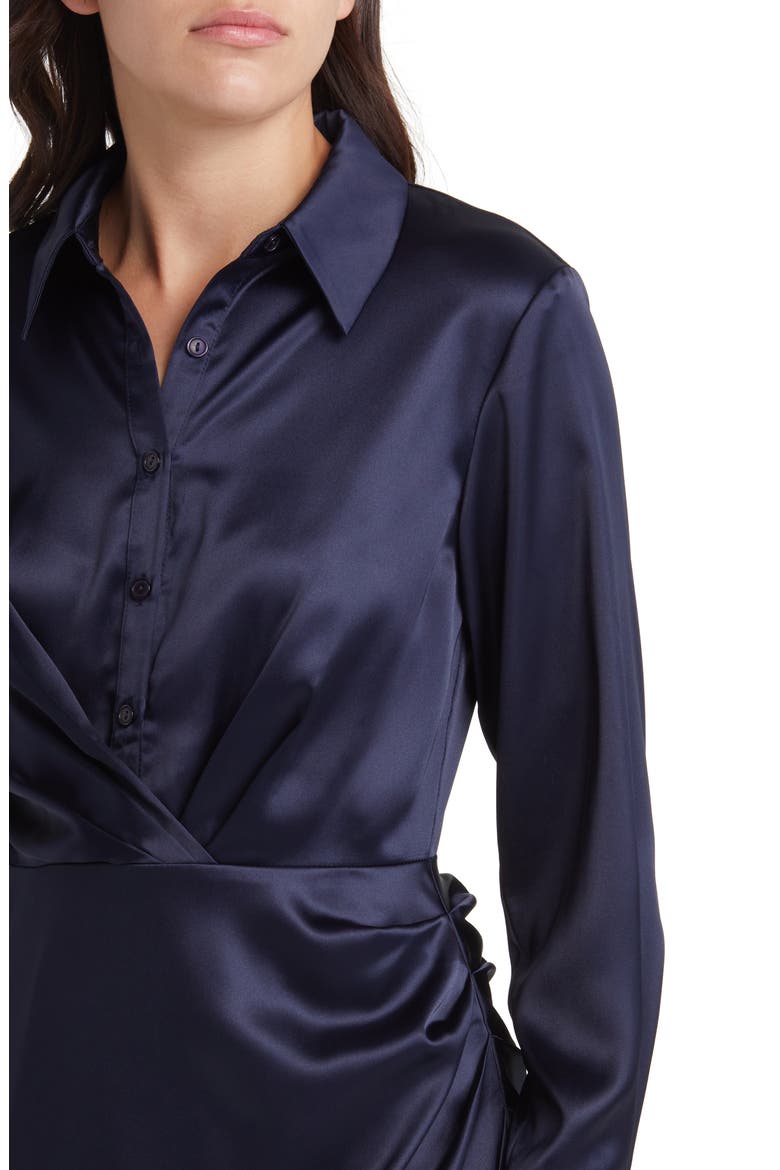 Long Sleeve Satin Shirtdress, Alternate, color, NAVY