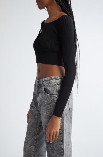 DIESEL® M-Vera Logo Cutout Long Sleeve Crop Top | Nordstrom