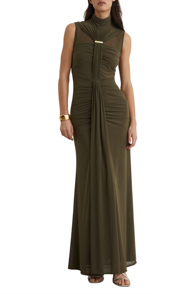 Collette Ruched Maxi Dress, Main, color, KHAKI GREEN