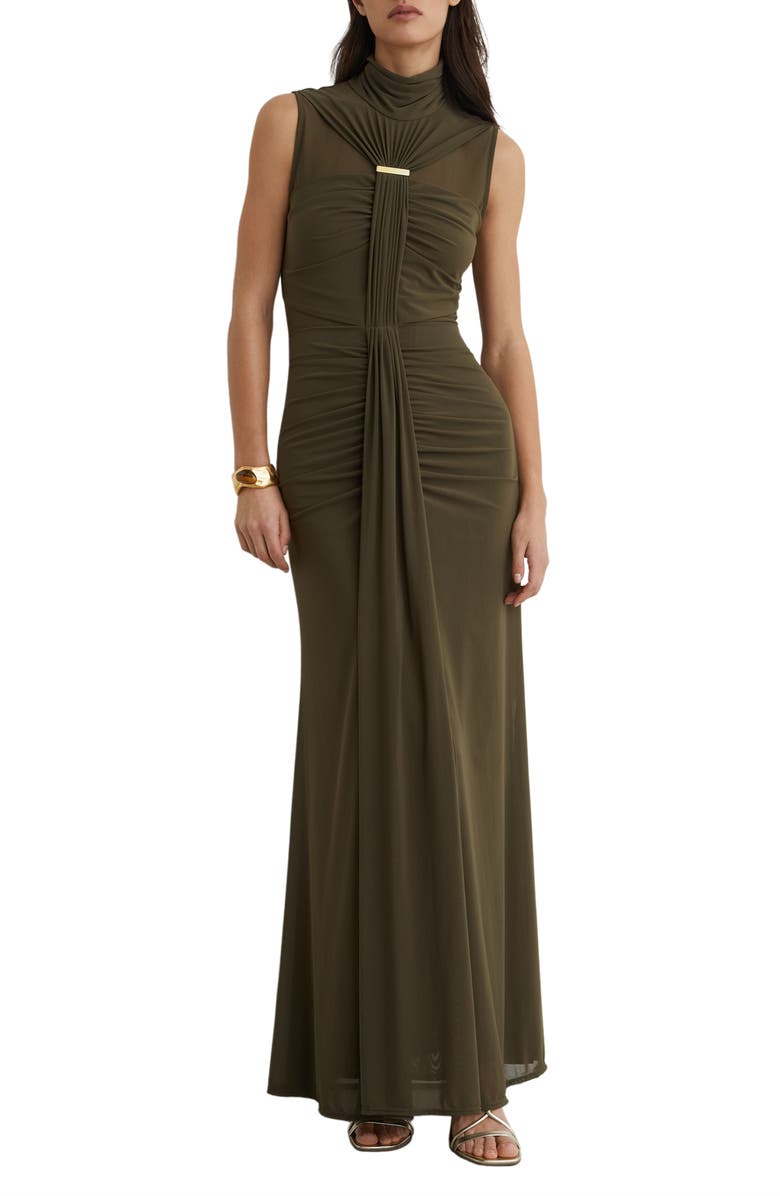 Reiss Collette Ruched Maxi Dress, Main, color, Khaki Green