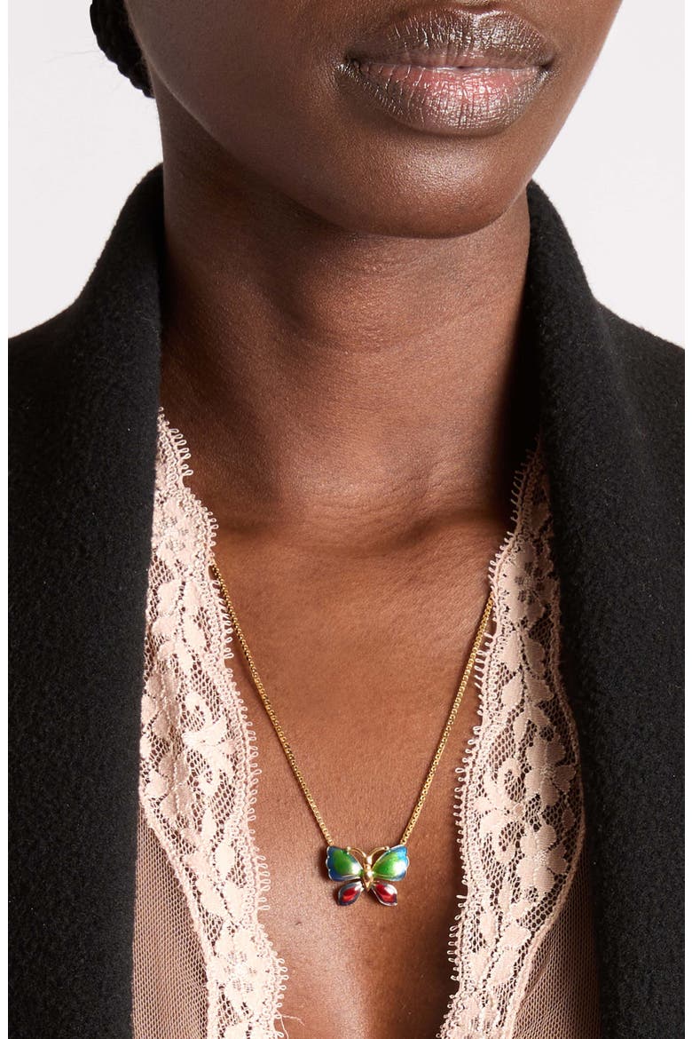 Enamel Butterfly Pendant Necklace, Alternate, color, GOLD MULTI