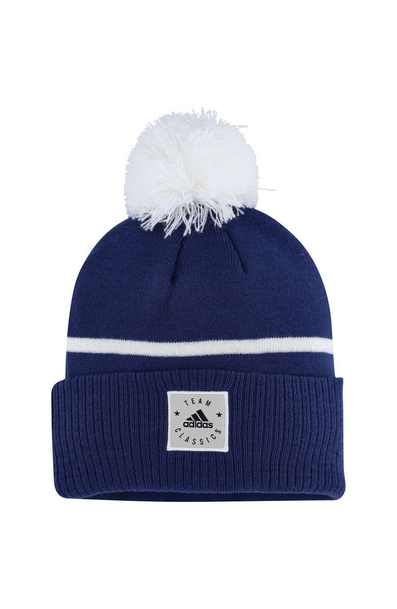 adidas Men's adidas Blue Toronto Maple Leafs Team Classics Striped Cuffed Knit Hat with Pom, Alternate, color, 