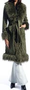AZALEA WANG Belted Faux Suede Coat with Faux Fur Trim