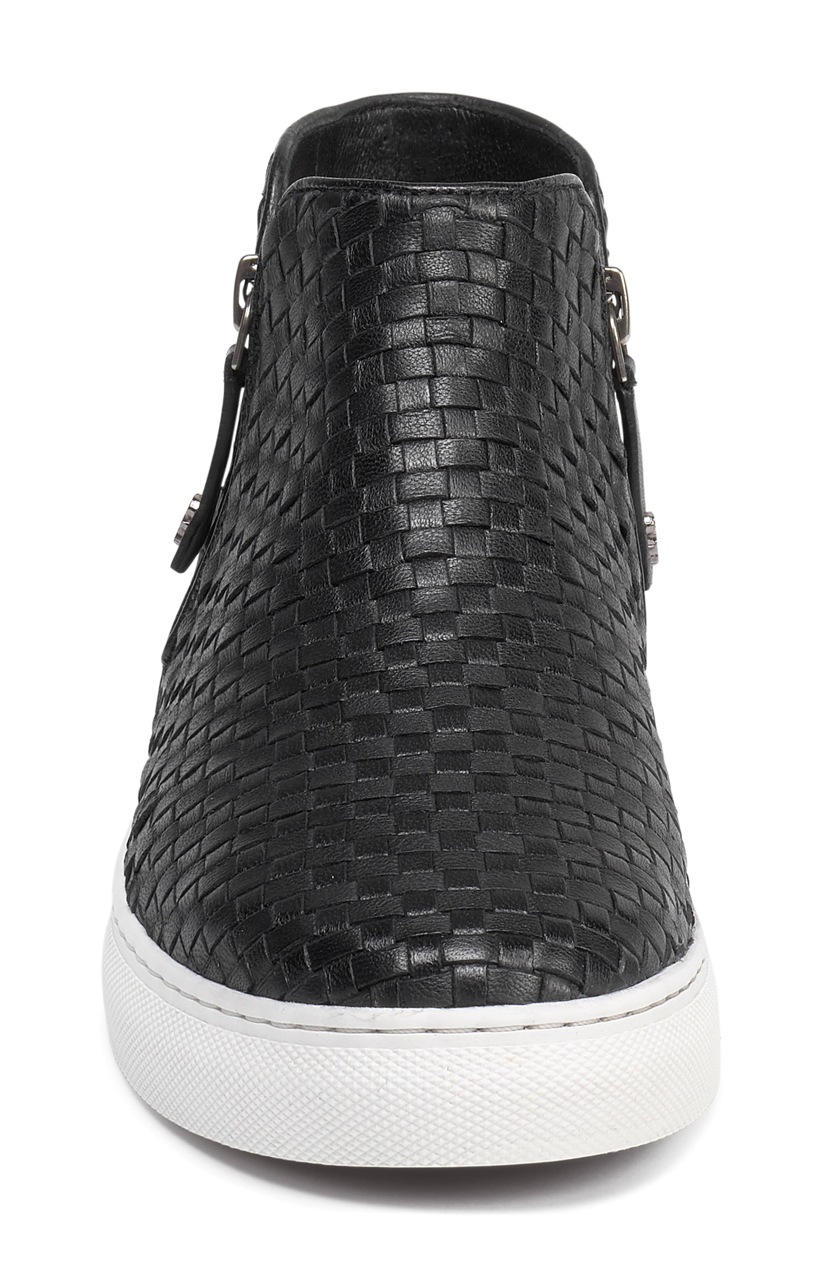 Lora Woven Sneaker Bootie, Alternate, color, BLACK LEATHER