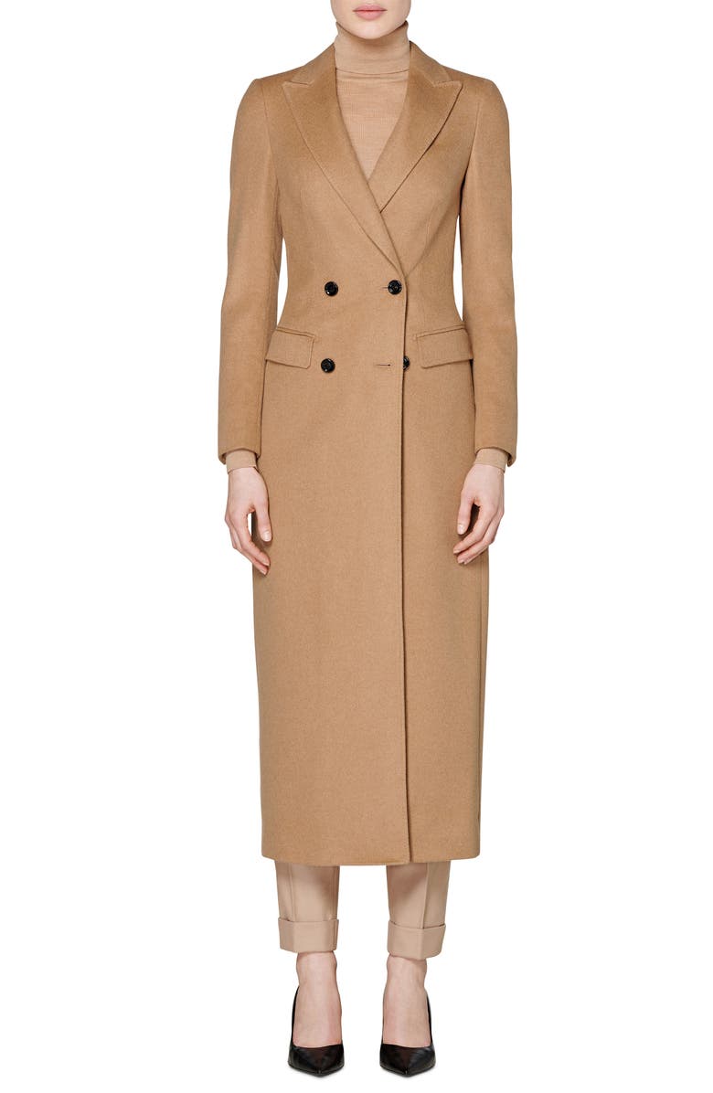 SUISTUDIO Anna Long Double Breasted Camel Hair Coat, Main, color,