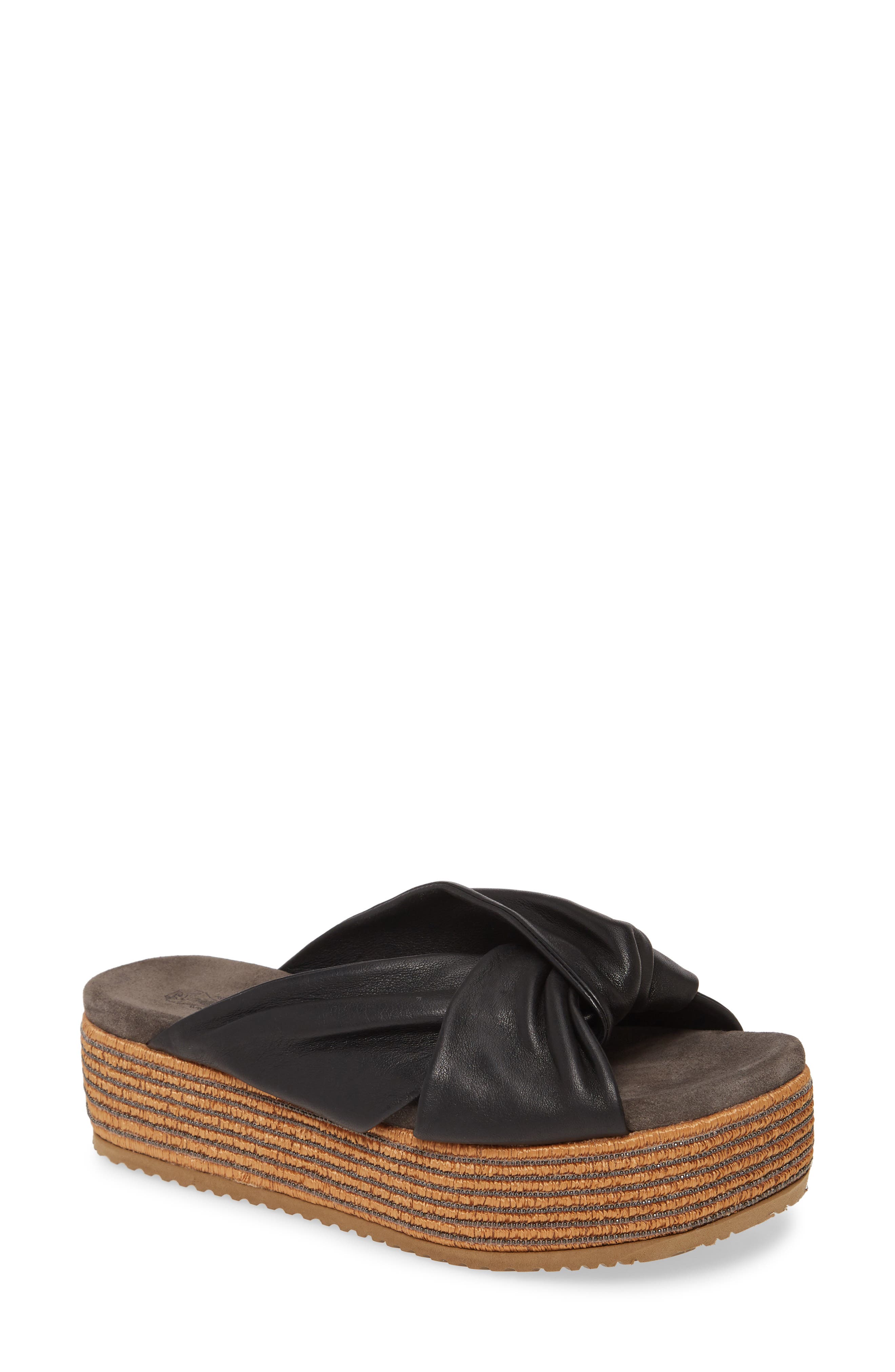 Brunello Cucinelli Raffia Platform Slide Sandal, Main, color, 