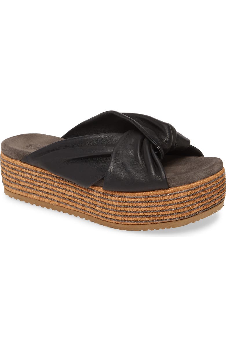 Brunello Cucinelli Raffia Platform Slide Sandal, Main, color,