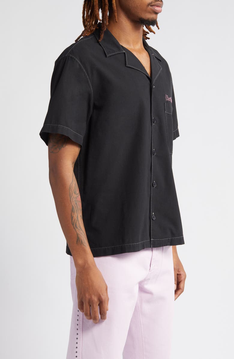 STOCKHOLM SURFBOARD CLUB Stoffe Swarovski<sup>®</sup> Crystal Embellished Short Sleeve Button-Up Shirt, Alternate, color, Overdyed Black