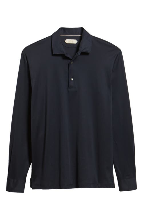 Aurélien Mercerized Cotton Long Sleeve Polo In Blue