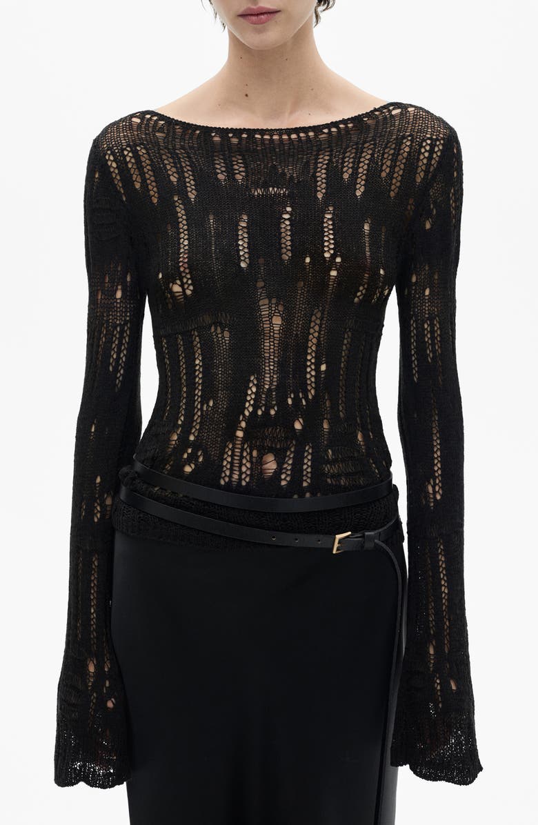 MANGO Open Stitch Ballet Neck Sweater, Main, color, 