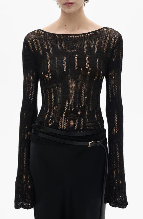 Mango Open Stitch Ballet Neck Sweater In Black