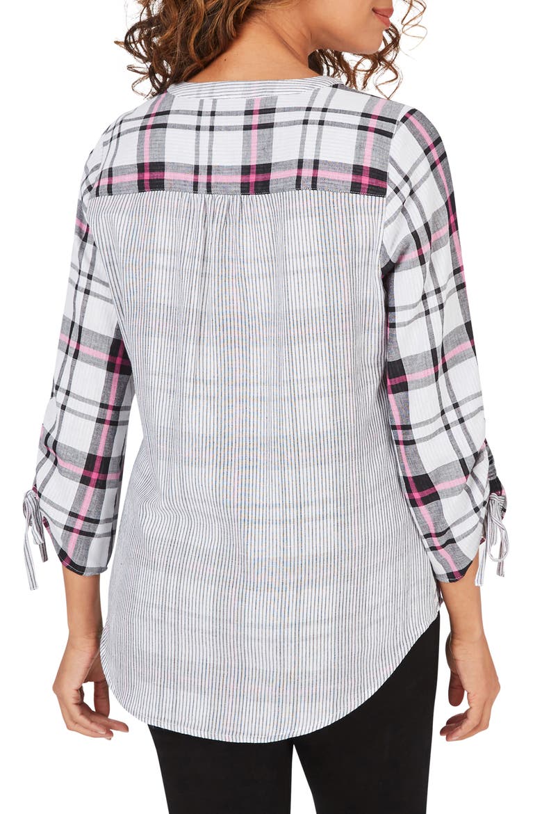 Marlin Plaid Ruched Sleeve Cotton Button-Up Blouse, Alternate, color, PLAID MULTI