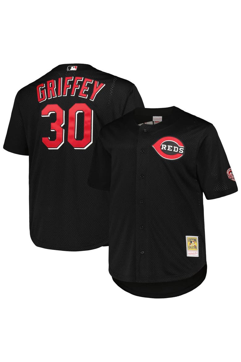 Men's Mitchell & Ness Ken Griffey Jr. Black Cincinnati Reds Big & Tall Cooperstown Collection Batting Practice Replica Jersey, Main, color, Black