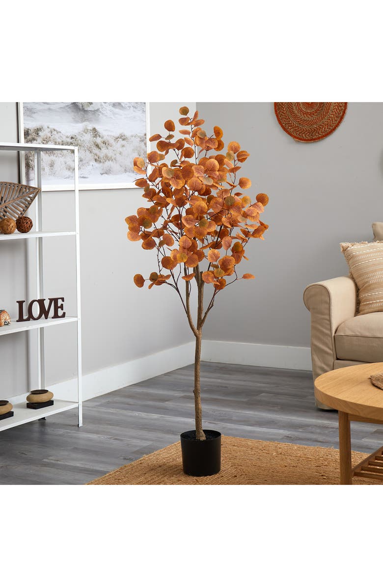 NEARLY NATURAL 5-Foot Autumn Eucalyptus Artificial Tree, Alternate, color, Orange