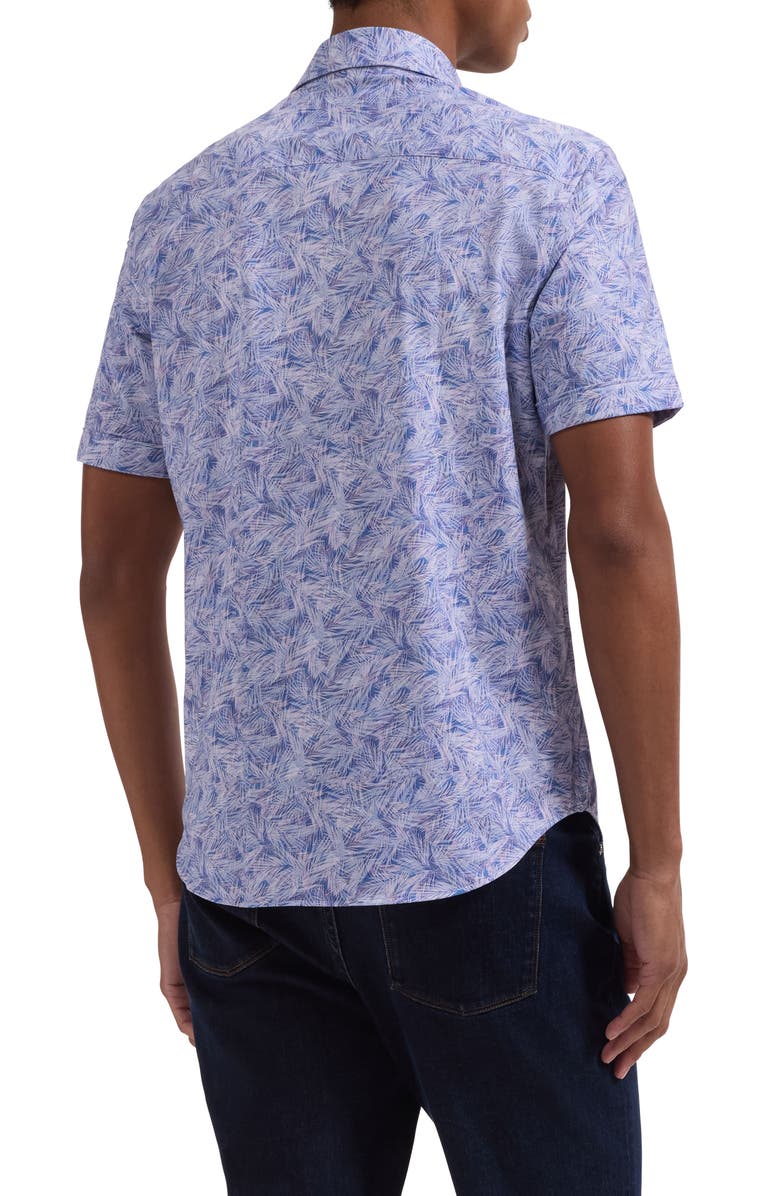 Bugatchi Miles OoohCotton<sup>®</sup> Tropical Palm Print Short Sleeve Button-Up Shirt, Alternate, color, Orchid
