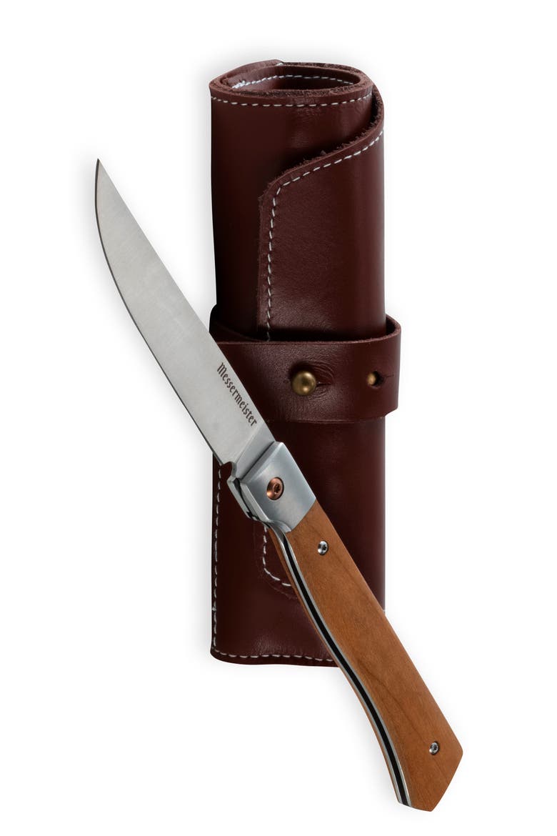 Folding Steak Knife 4 Piece Set in Leather Roll, Alternate, color, Maple