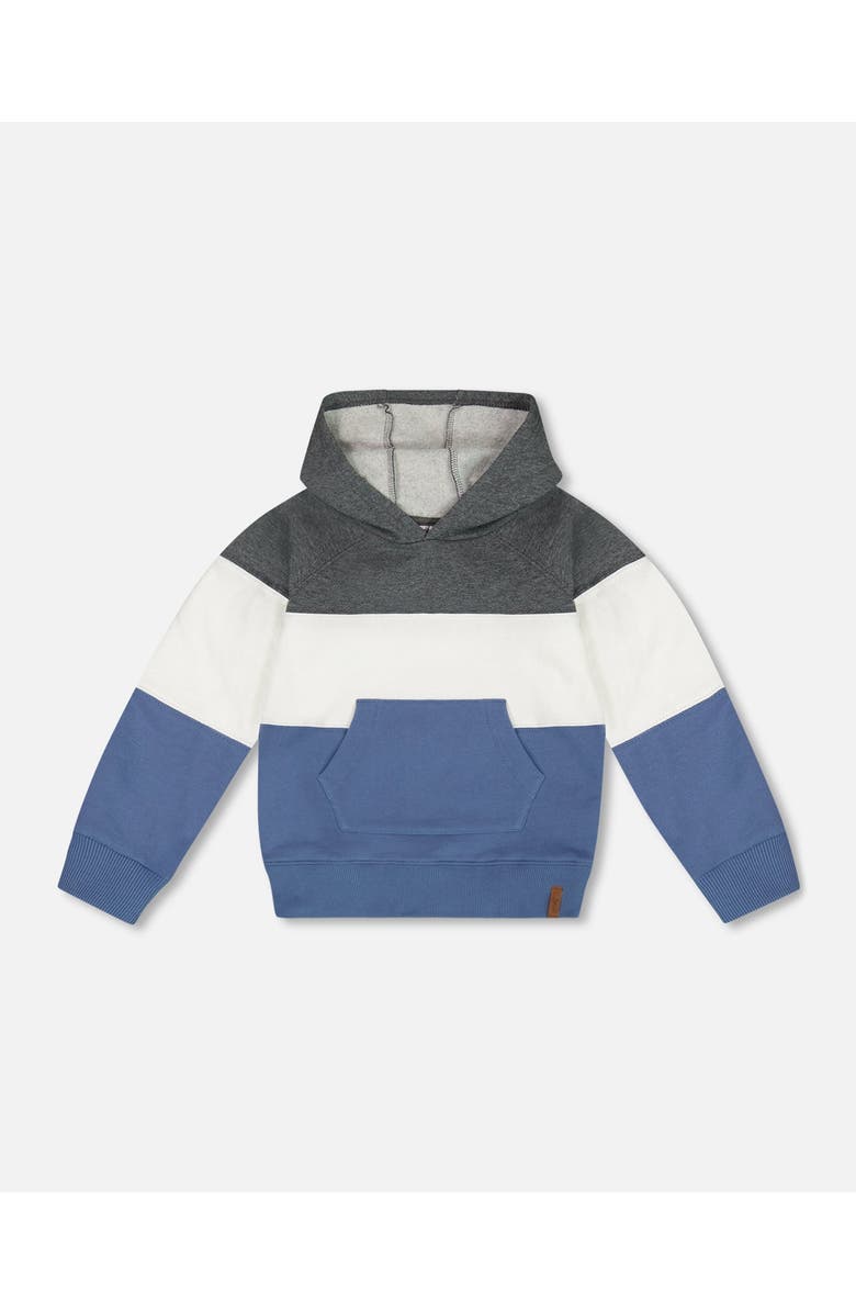 Deux par Deux Little Boy's Colorblock Hooded Fleece Sweatshirt Gray, White And Blue, Main, color, 