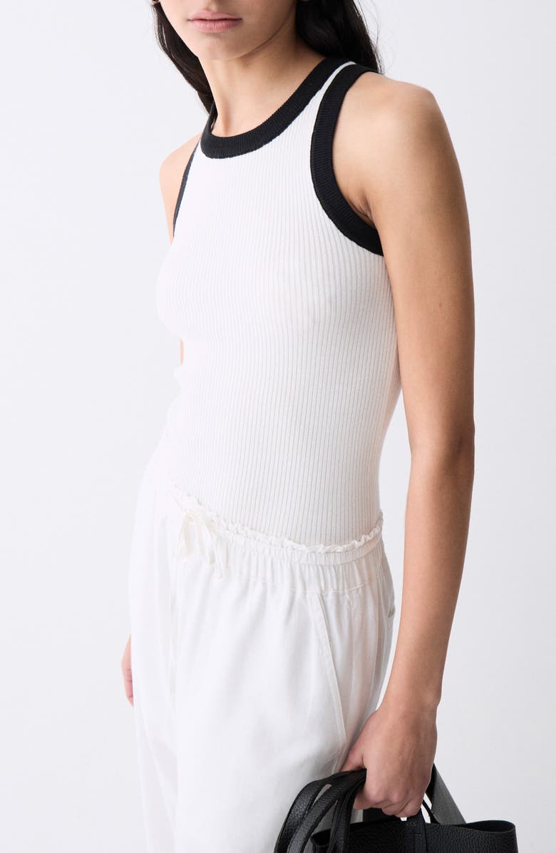 DELUC Lisboa Contrast Trim Rib Sweater Tank, Alternate, color, Ecru With Black Details