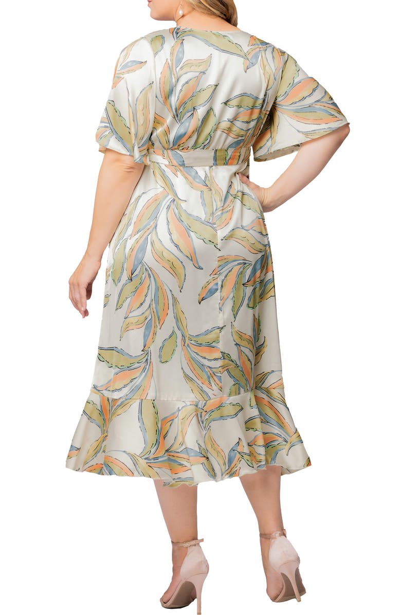 Kiyonna Chloe Midi Wrap Dress, Alternate, color, Artful Leaves
