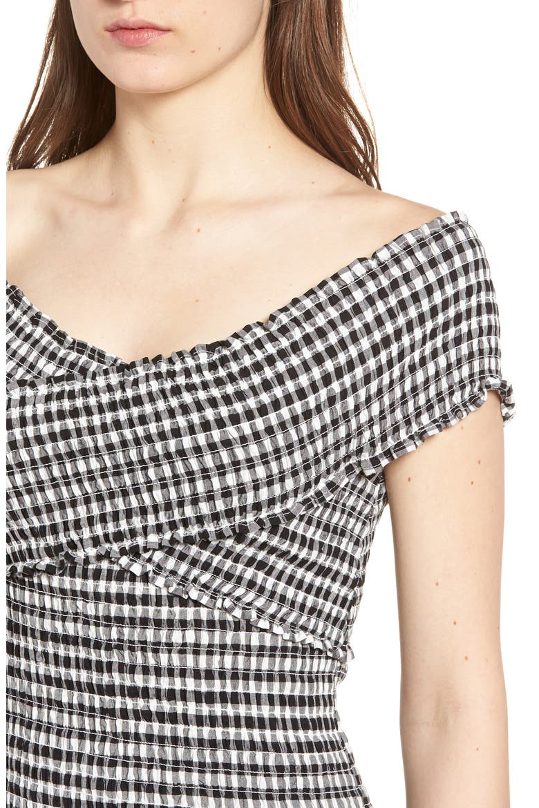 Bowman Smocked Gingham Top, Alternate, color, BLACK