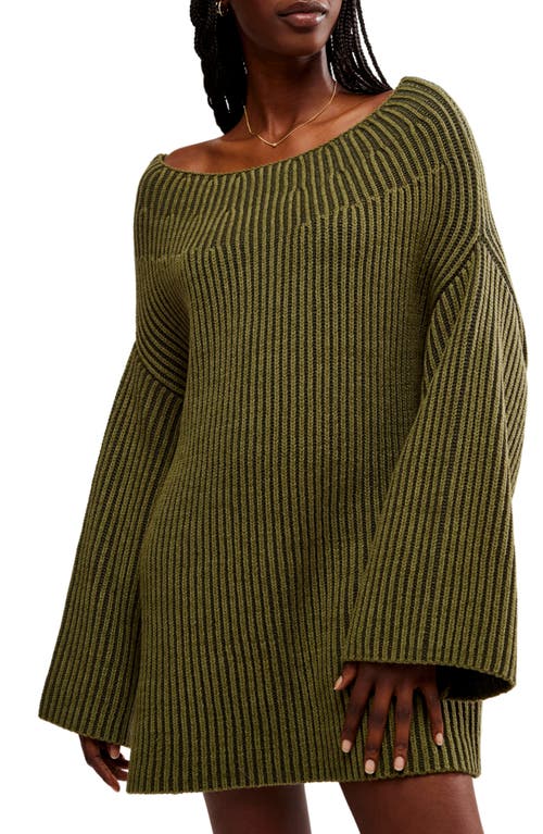 Free People Charlotte Boat Neck Tunic Sweater in Chive Combo 