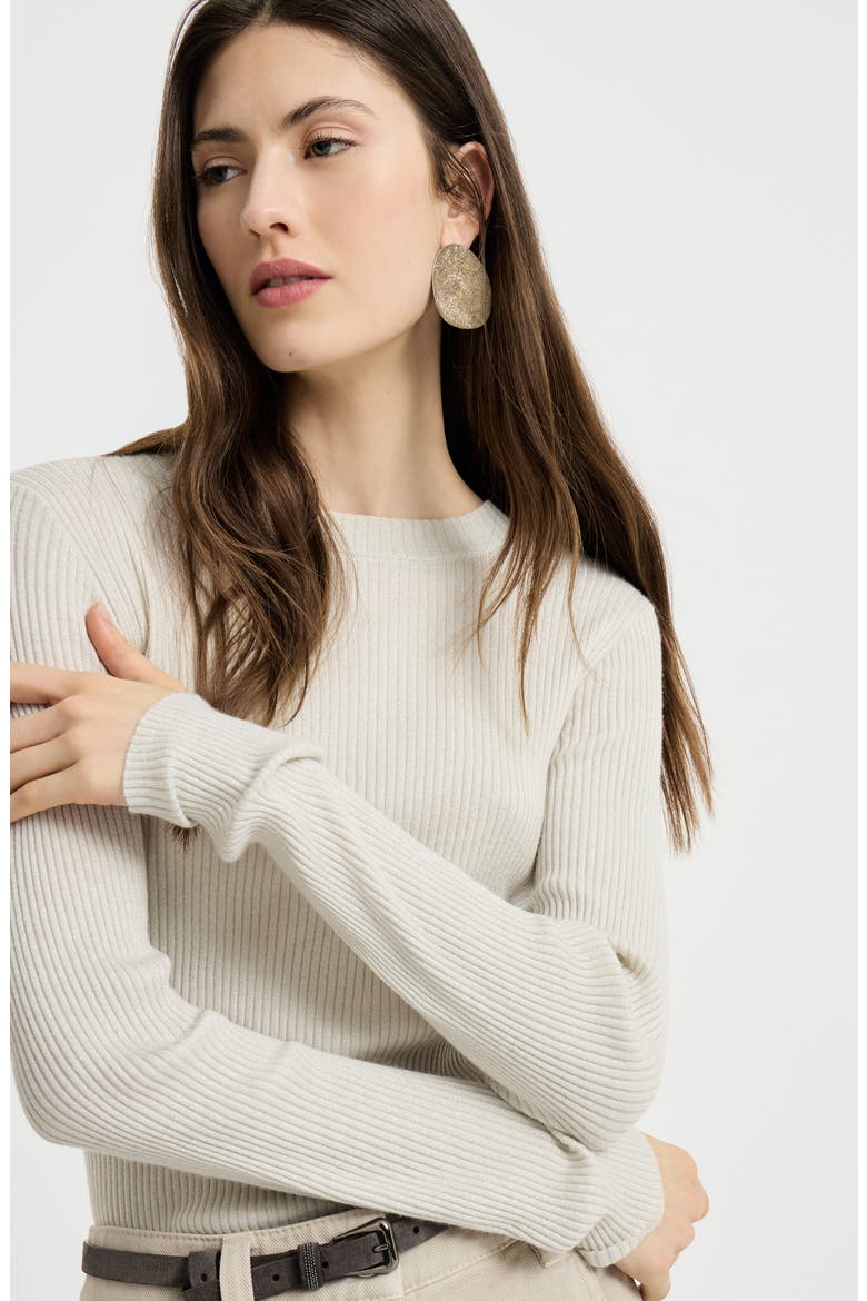 Sparkling cashmere and silk rib knit lightweight sweater, Alternate, color, Milk