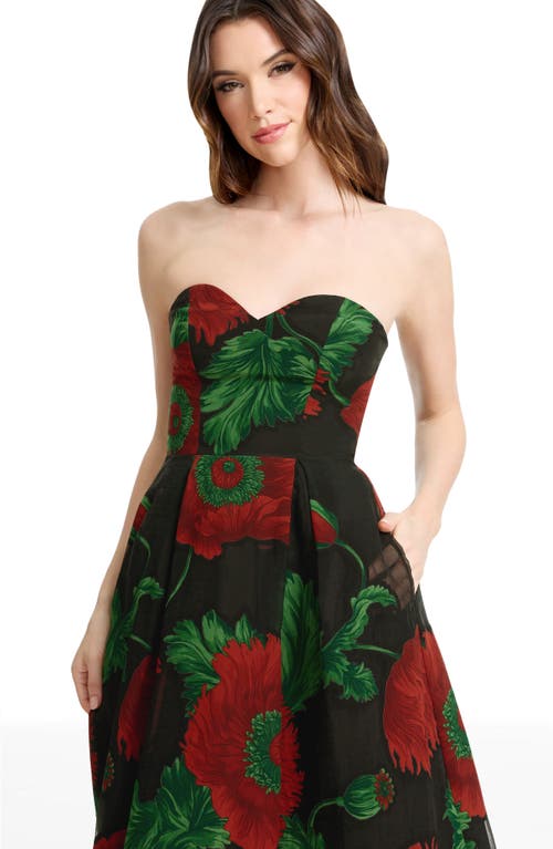 Dress The Population Maisy Strapless Fit & Flare Cocktail Midi Dress In Black