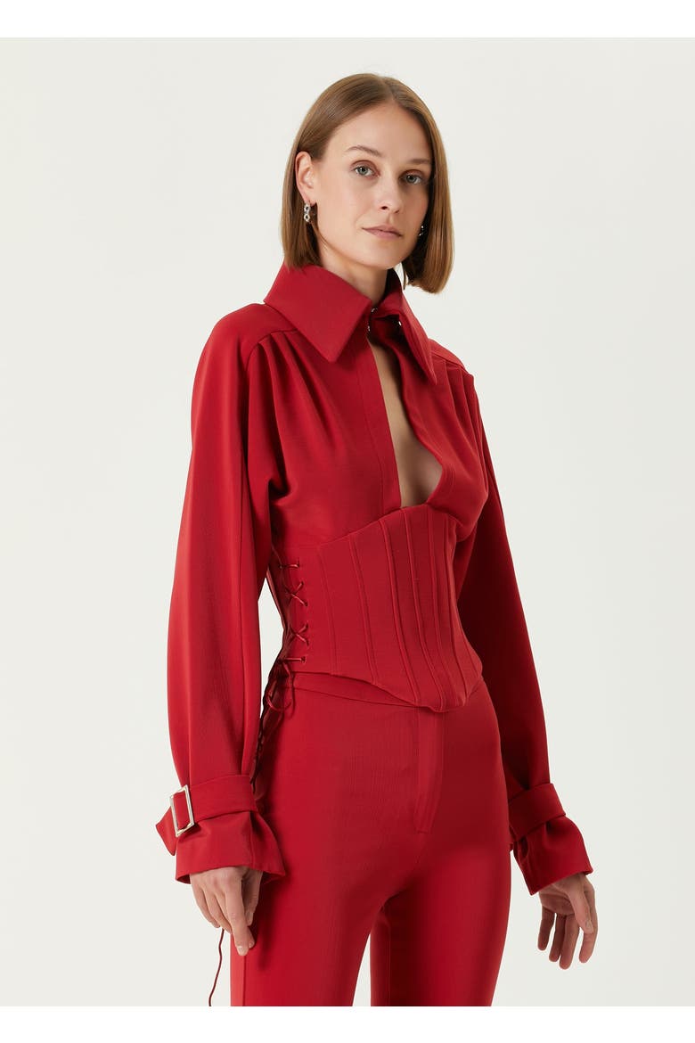 Wool Blend Your *Itch Corset Blouse, Alternate, color, Red