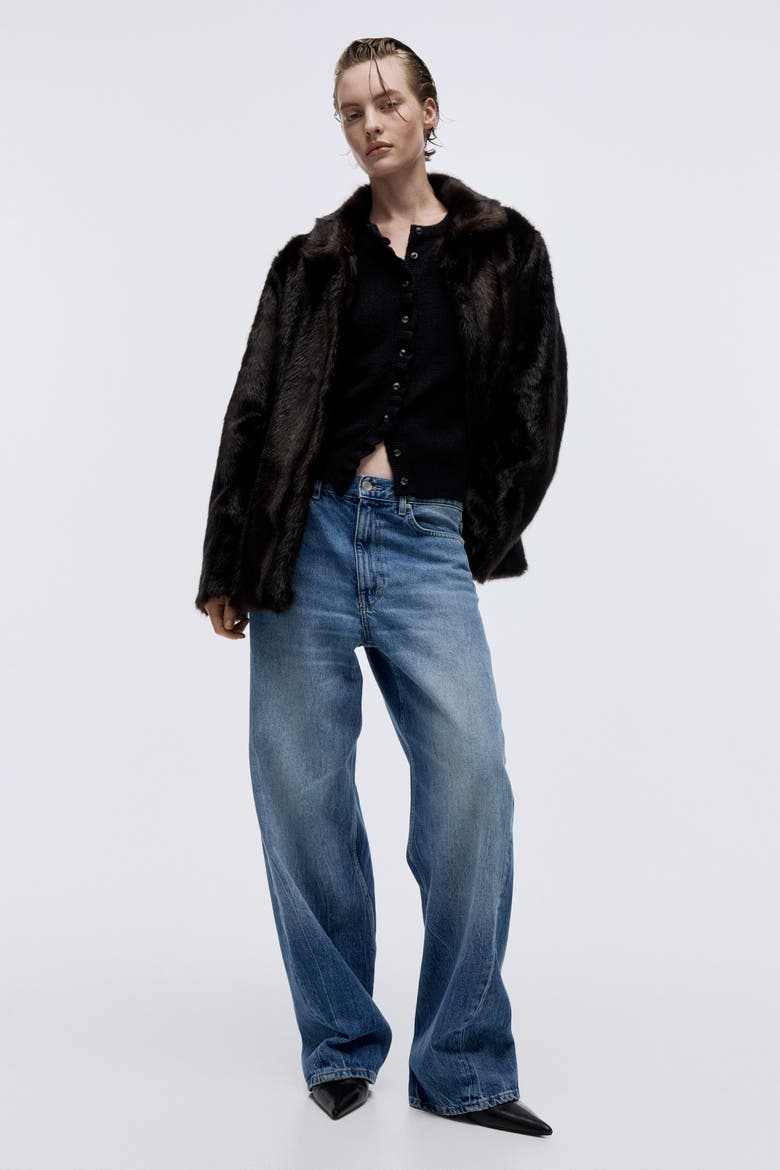Frill-trimmed Cardigan, Alternate, color, Black