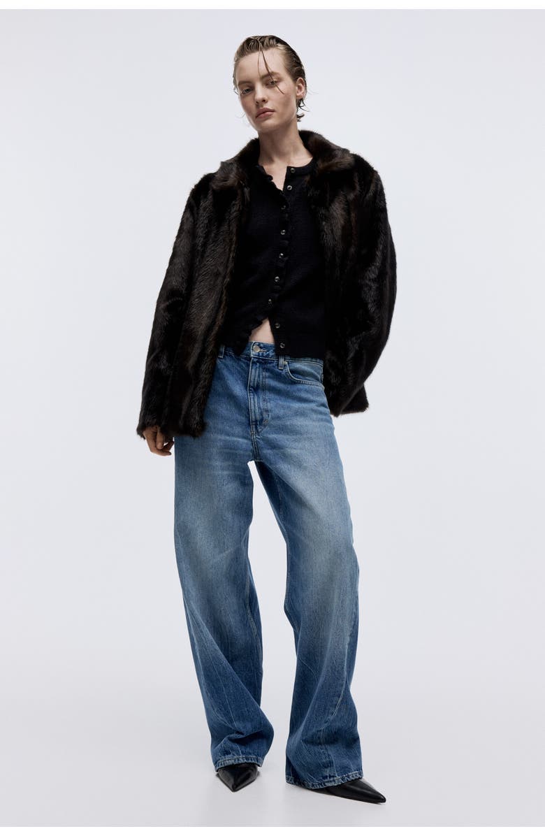 H&M Frill-trimmed Cardigan, Alternate, color, Black