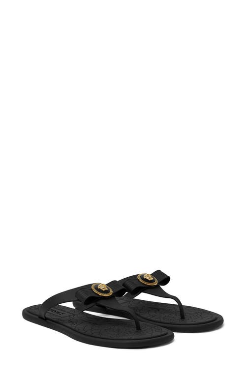 Shop Versace Gianni Ribbon Medusa Flip Flop In Black- Gold