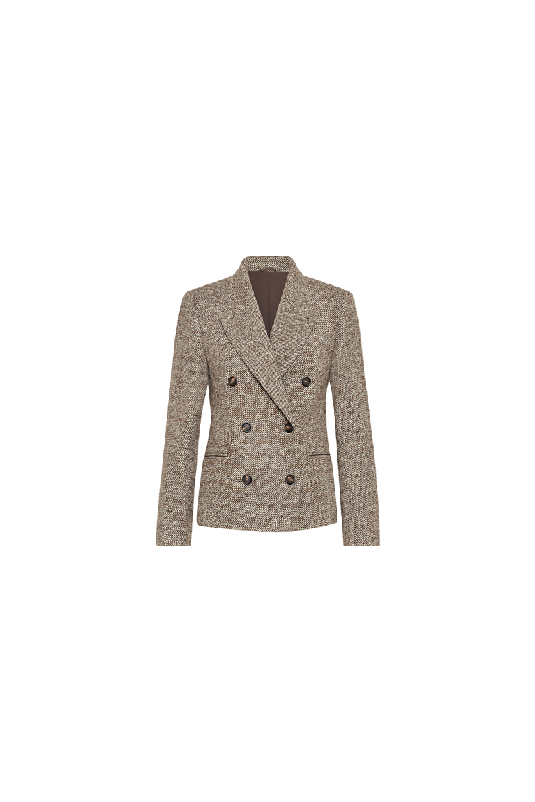 Virgin wool and silk mélange diagonal blazer with monili, Alternate, color, Brown