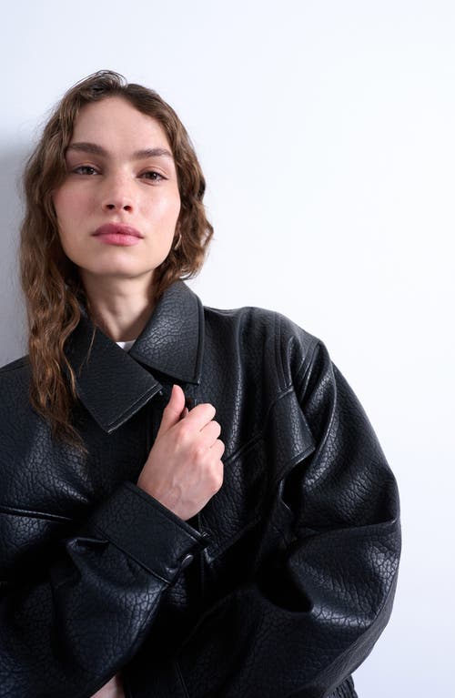 Topshop Boxy Faux Leather Bomber Jacket In Black