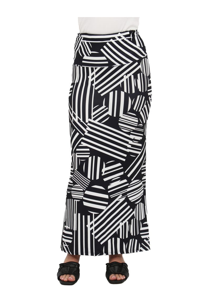 Womens Essential Abstract Print Foldover Waist Maxi Skirt, Main, color, Black Multi