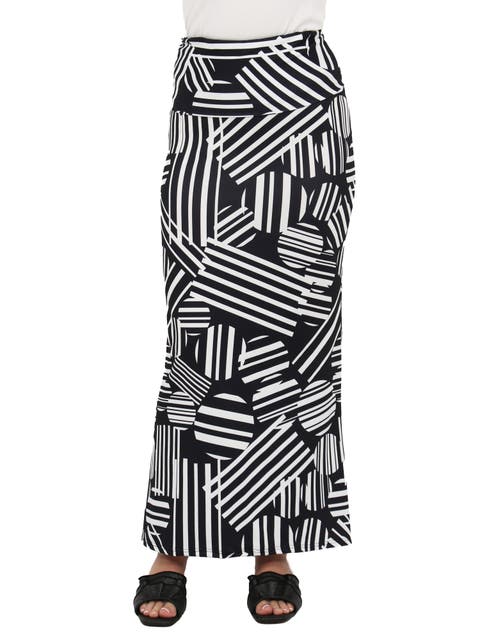 Womens Essential Abstract Print Foldover Waist Maxi Skirt