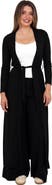 24seven Comfort Apparel Womens Basic Long Sleeve Tie Waist Soft Jacket and Elastic Waist Wide Leg Pant Set