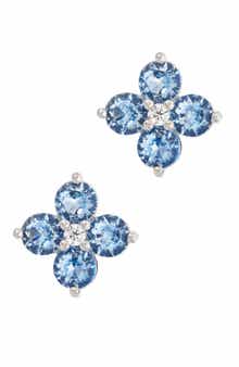 SAVVY CIE JEWELS Aquamarine Spinel & Cubic Zirconia Cluster Stud Earrings