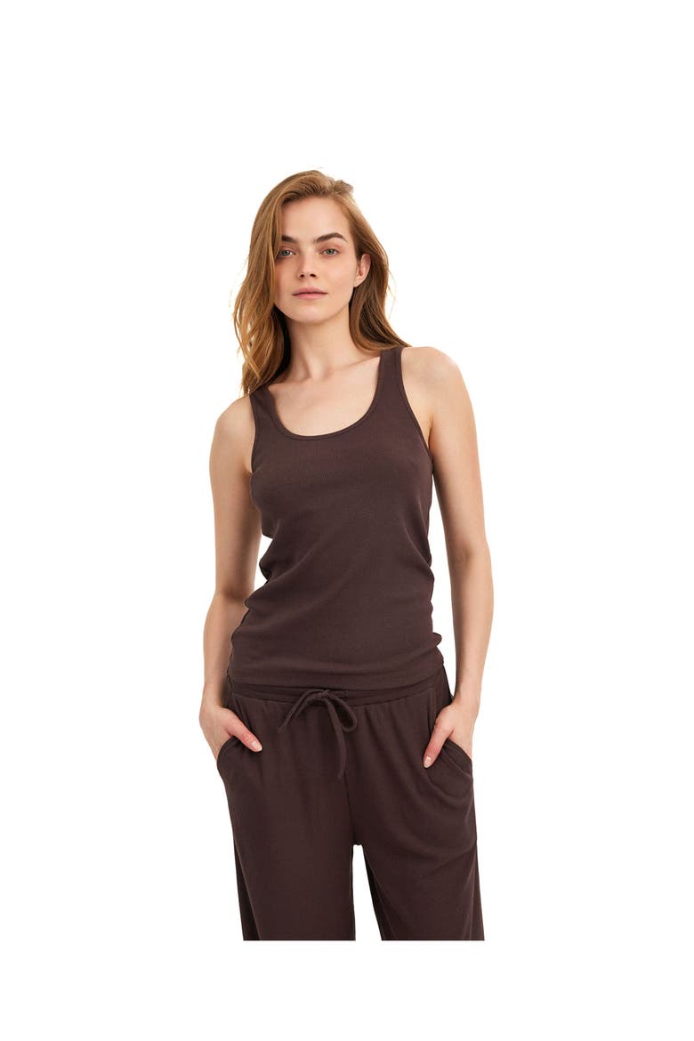 Summer Lounge Ribbed Racerback Tank Top, Main, color, Brown