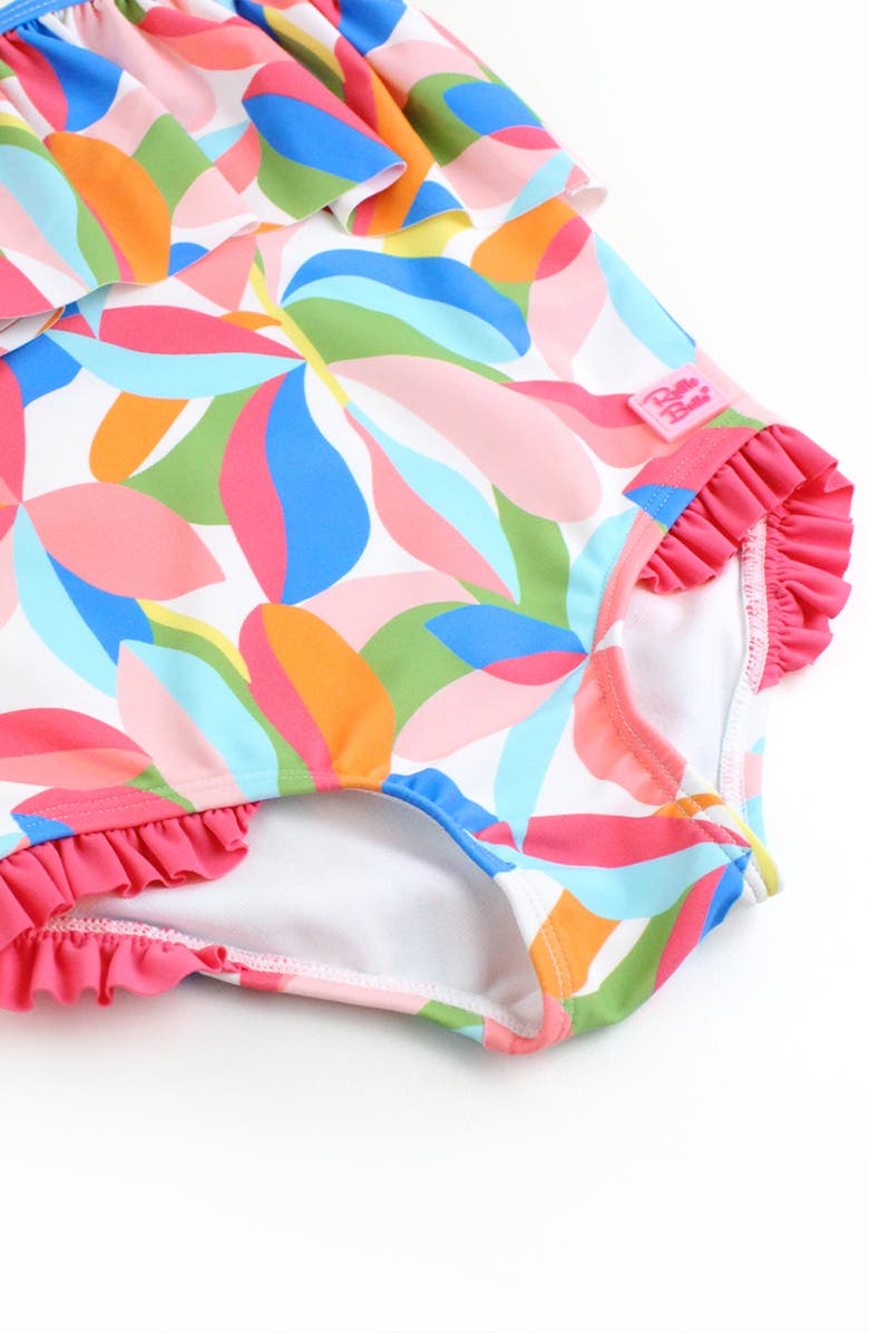 RuffleButts Tropical Adventure Ruffle One-Piece Swimsuit & Headband Set, Alternate, color, Pink