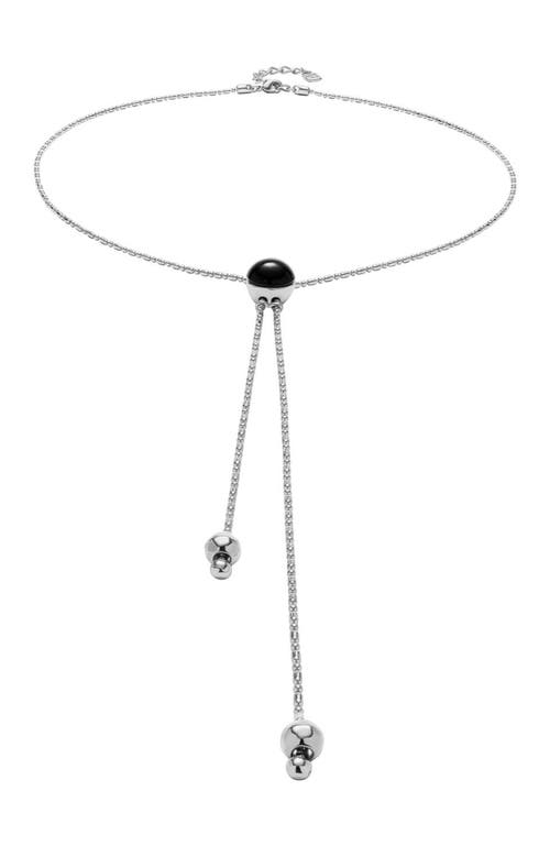 Unode50 Sterling Silver Plated Metal Alloy Pendant With Adjustable Chain And Black Murano In Metallic