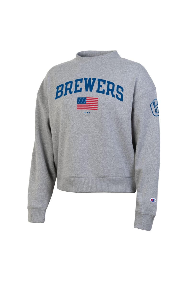 Women's Champion  Heather Gray Milwaukee Brewers Americana Triumph Fleece Tri-Blend Sweatshirt, Alternate, color, Heather Gray