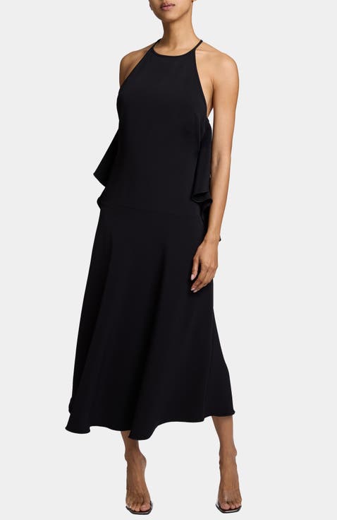 ALESSIA Sleeveless Ruffled Midi Dress in Soft Cady