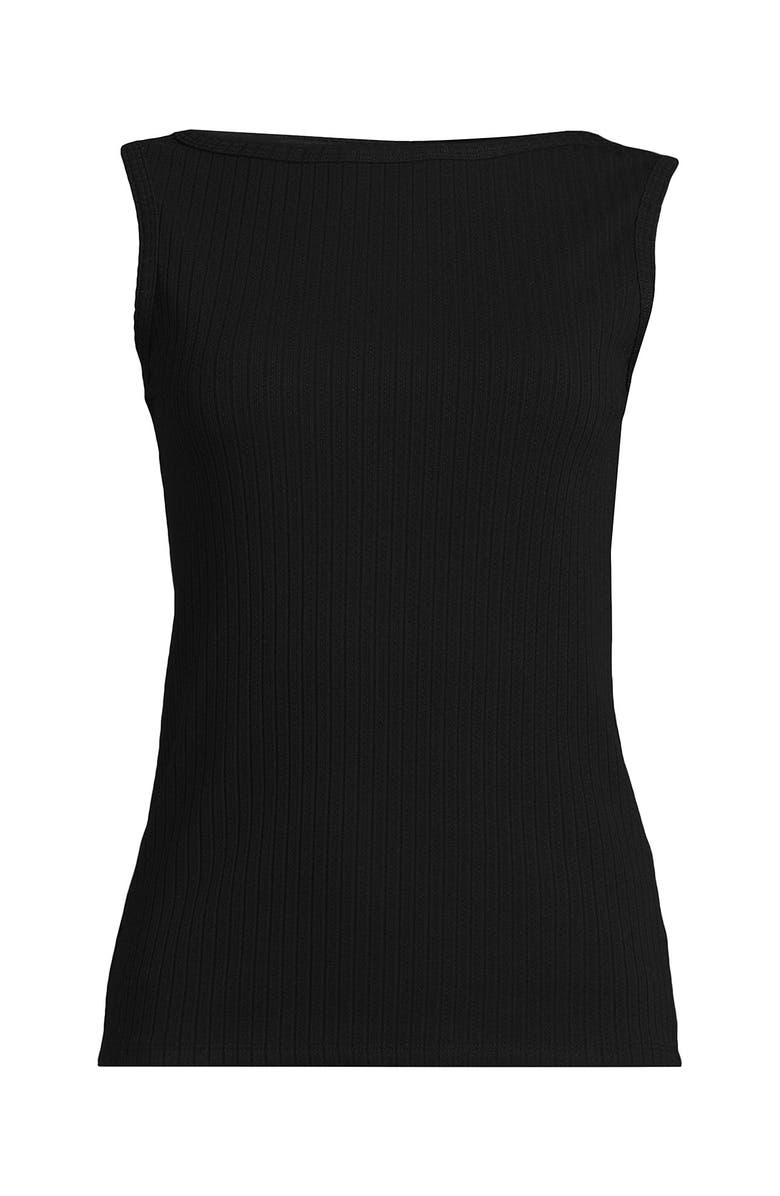 Lands
 End Sleeveless Pointelle Rib Boat Neck Tank, Alternate, color, Black
