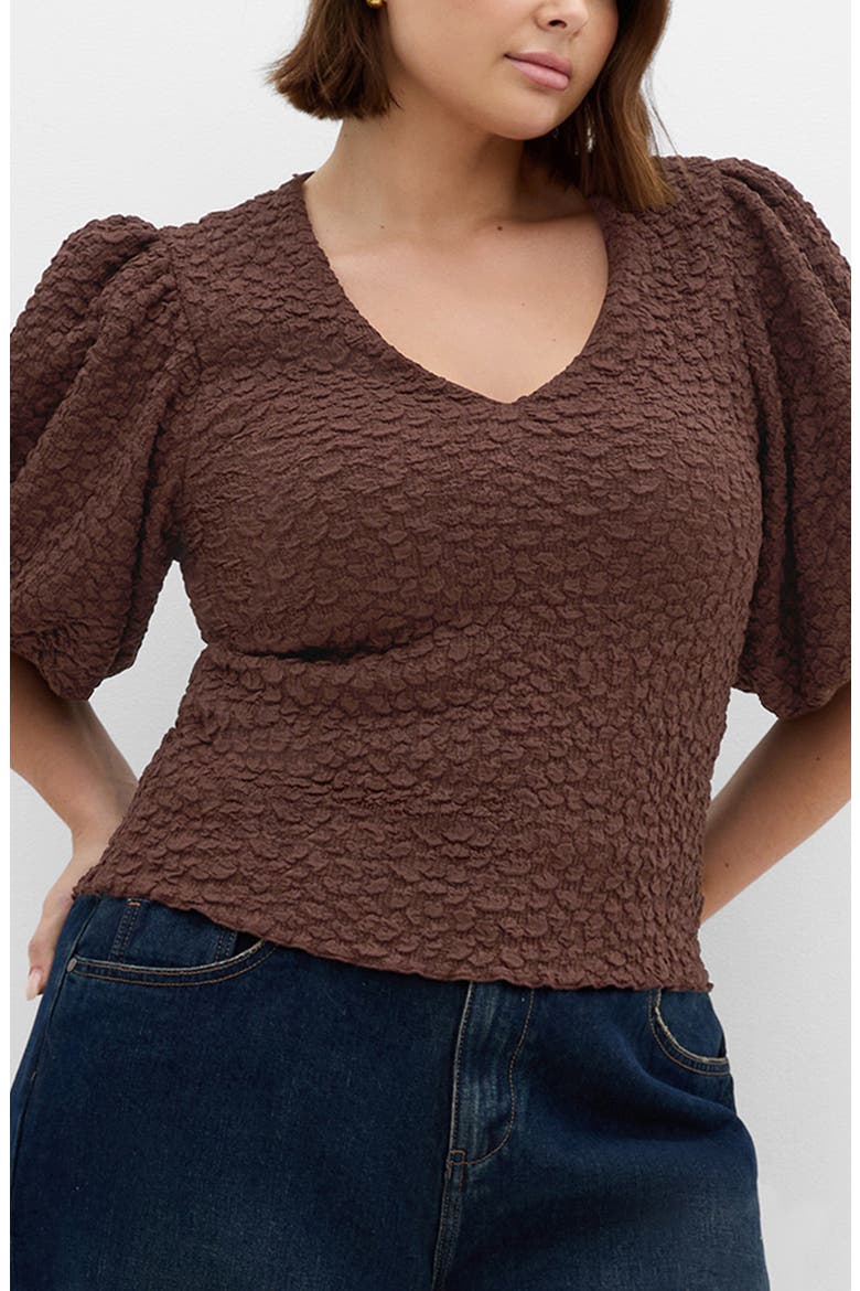 Chrissie Texture Puff Sleeve Top, Main, color, CHOCOLATE