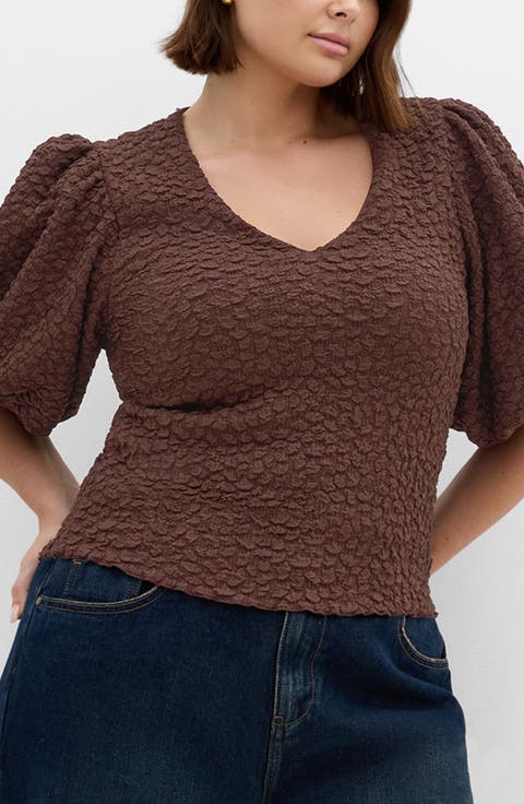 Chrissie Texture Puff Sleeve Top (Plus)