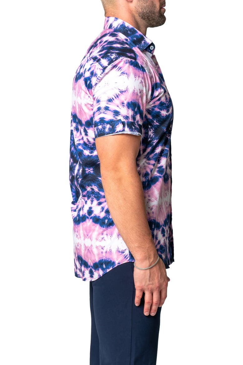 Galileo Tie Dye Stars Short Sleeve Cotton Button-Up Shirt, Alternate, color, BLUE