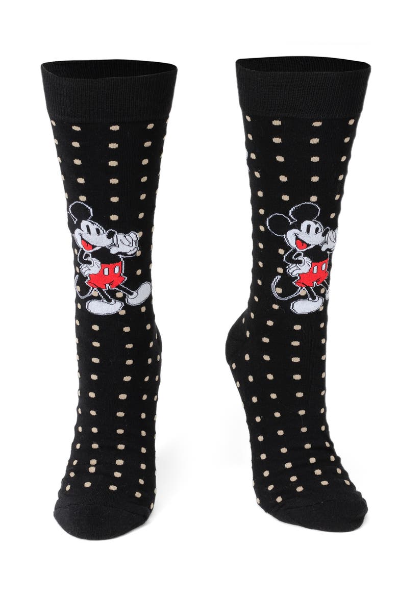 Mickey Dots Crew Socks & Lapel Pin Set, Alternate, color, BLACK MULTI